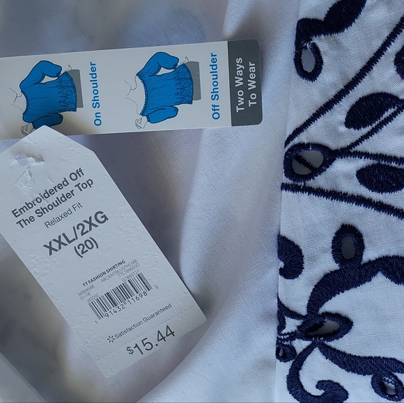 XXL (20) Casual Blouse On/Off Shoulder w Embroidered Cutout Bottom NWT - Picture 5 of 5